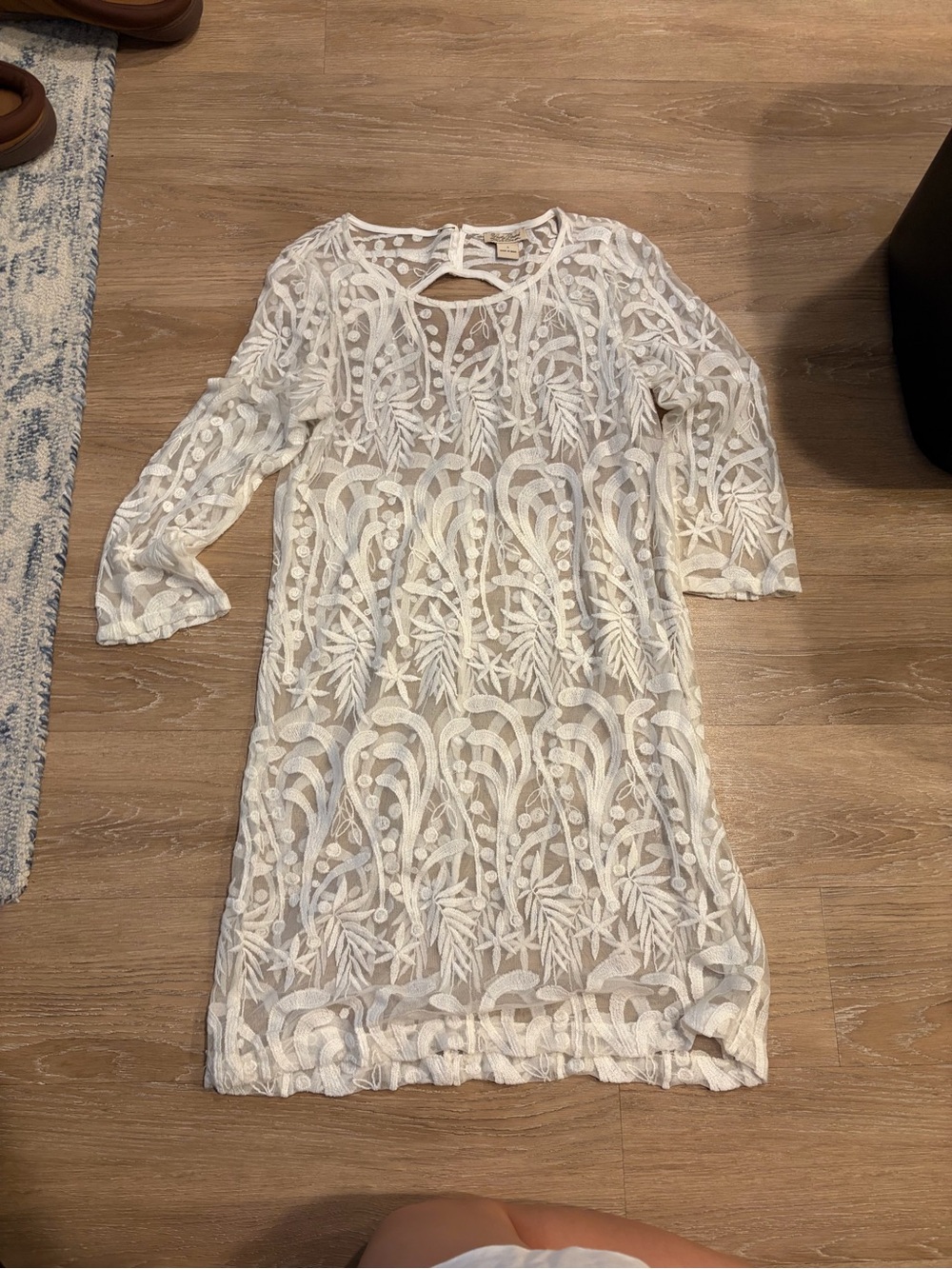 Lucky Brand White Embroidered Lace Long Sleeve Dress